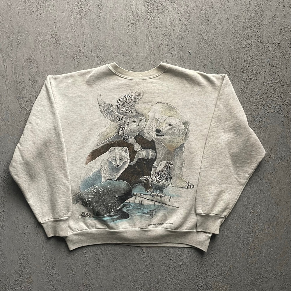 Vintage Canadian Wildlife Nature Sweatshirt Unisex XL Grey 1990s Harlequin